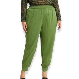 11 Honore Woven Joggers Drapey Fit Elastic Waistband Back Pocket Green W 4X NWOT